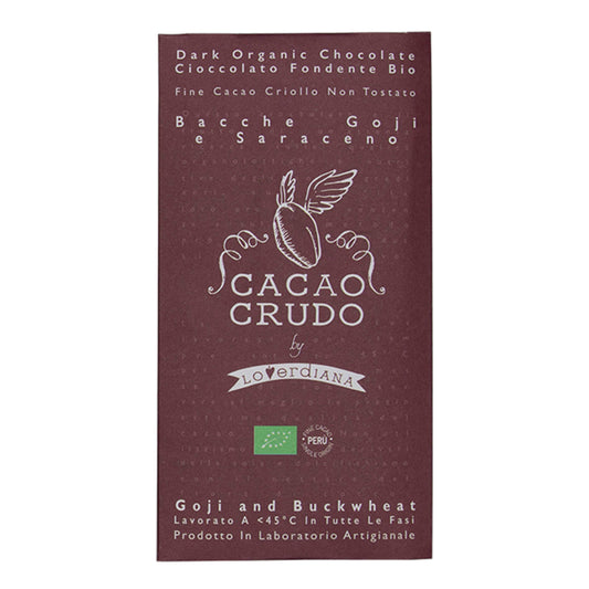 Cacao Crudo 63% Dark Raw Cacao Bar with Goji Berries and Buckwheat
