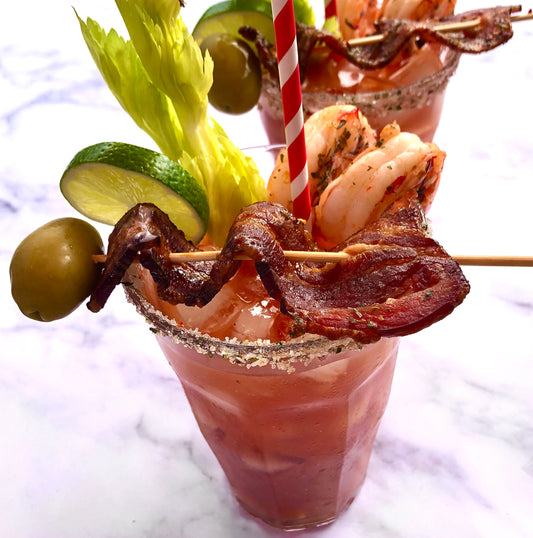 Bloody Mary with bacon and shrimp