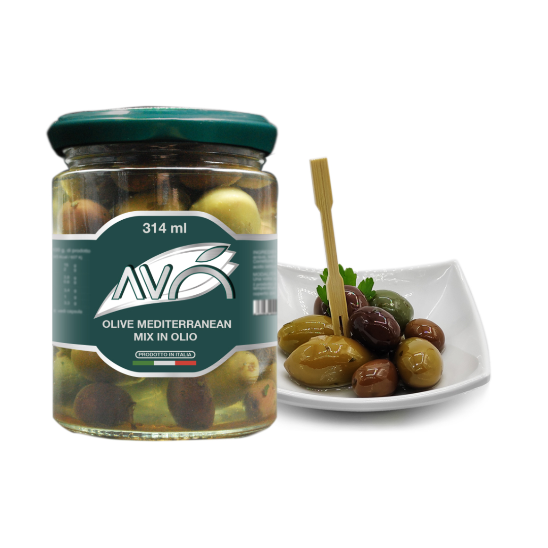 Antica Valle d'Ofanto Mediterranean Olive Mix in olive oil Cerignola, Nocellara, Leccino